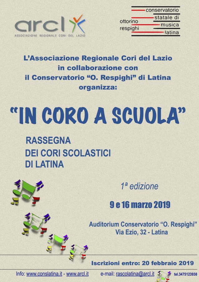 locandina 1ª rassegna cori scolastici ARCL - Conservatorio Respighi