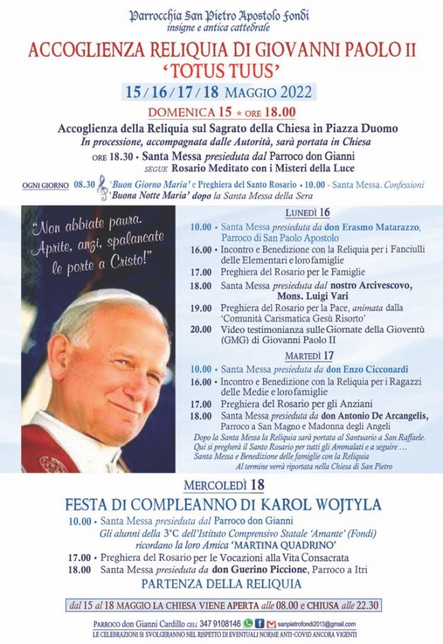 Fondi-reliqua San Giovanni Paolo II
