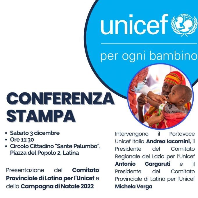 Locandina Conferenza Stampa Comitato Provinciale di Latina per l'Unicef 3 dicembre Circolo al Cittadino